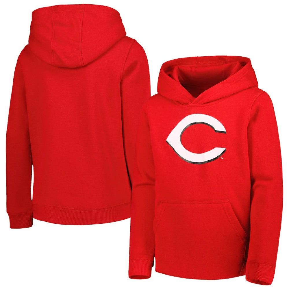 Cincinnati Reds Youth Team Primary Logo Pullover Hoodie - Red - MLB Lifestyle
