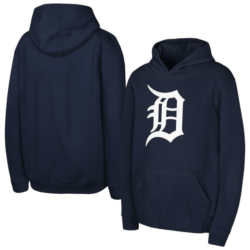 Detroit Tigers Youth Team Primary Logo Pullover Hoodie - Navy - MLB Lifestyle