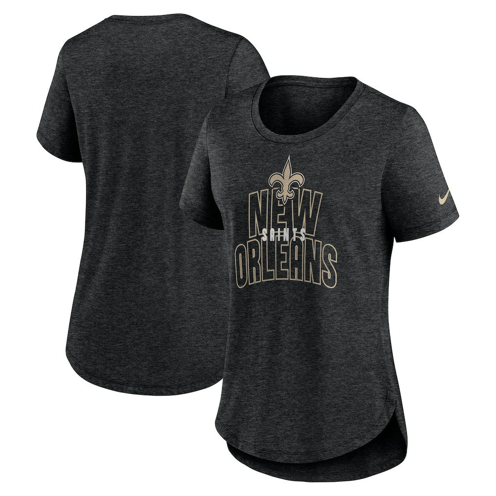 Nike New Orleans Saints Women's Fashion Tri-Blend T-Shirt Heather Black