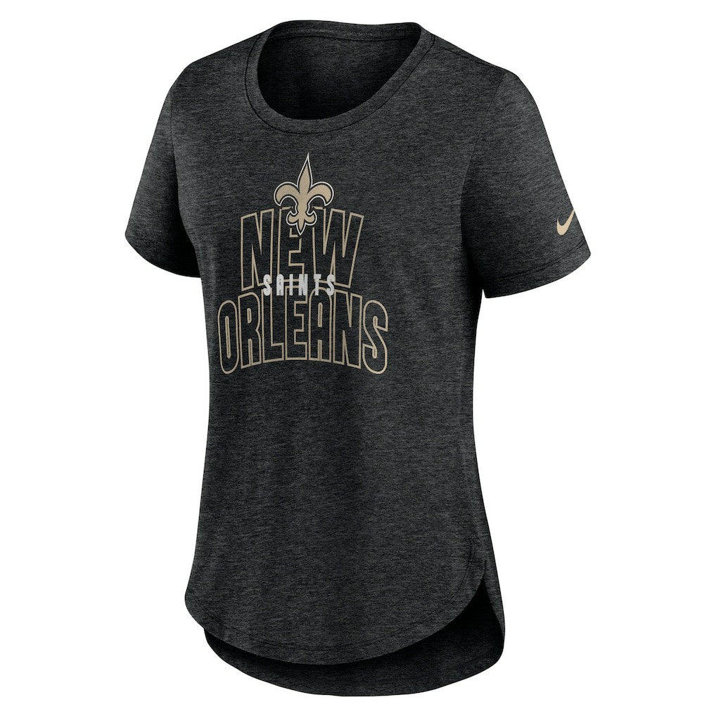 Nike New Orleans Saints Women's Fashion Tri-Blend T-Shirt Heather Black