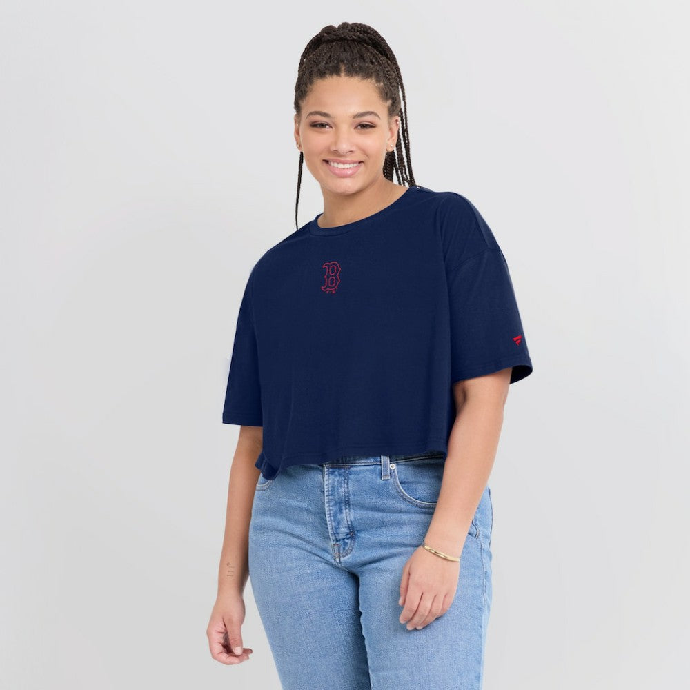 Boston Red Sox Fanatics Women's Elements Super Soft Boxy Cropped T-Shirt - Navy - Fanatics Online
