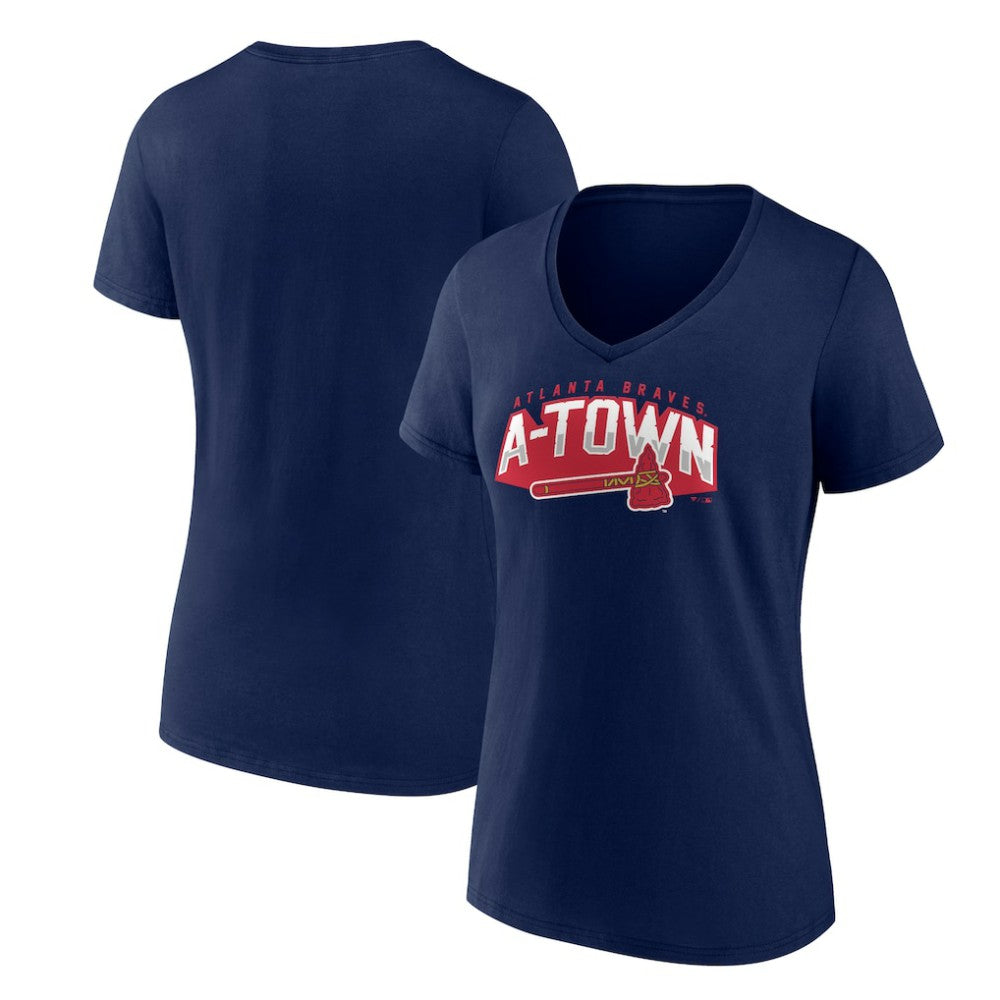 Atlanta Braves Women's Paint the Black V-Neck T-Shirt - Navy - MLB Online