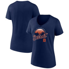 Detroit Tigers Women's One Champion V-Neck T-Shirt - Navy - MLB Sale
