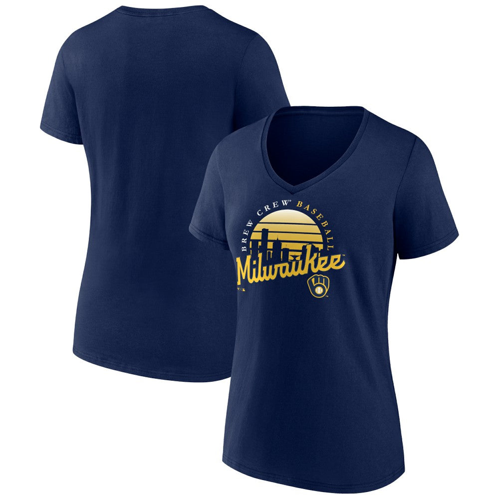 Milwaukee Brewers Women's One Champion V-Neck T-Shirt - Navy - MLB Online