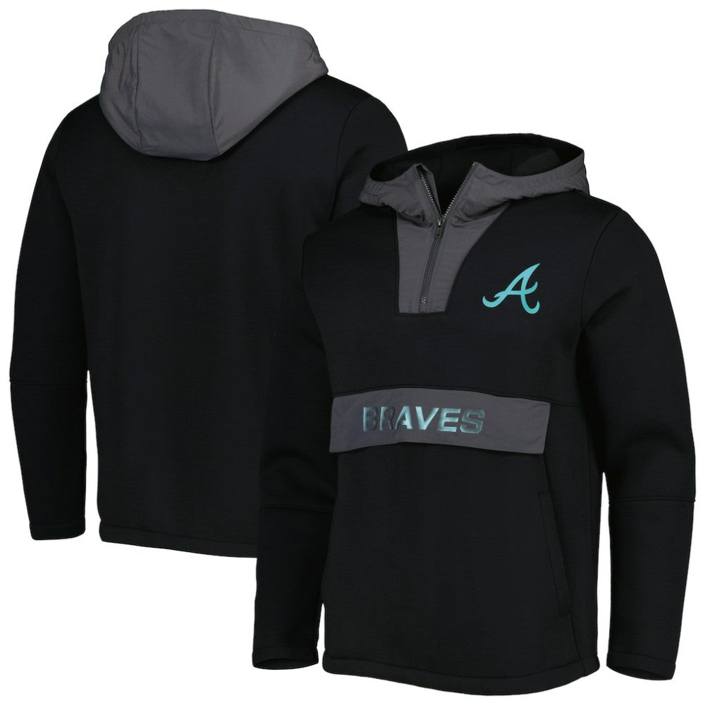 Atlanta Braves Levelwear Ruckus Quarter-Zip Hoodie - Black - MLB Lifestyle