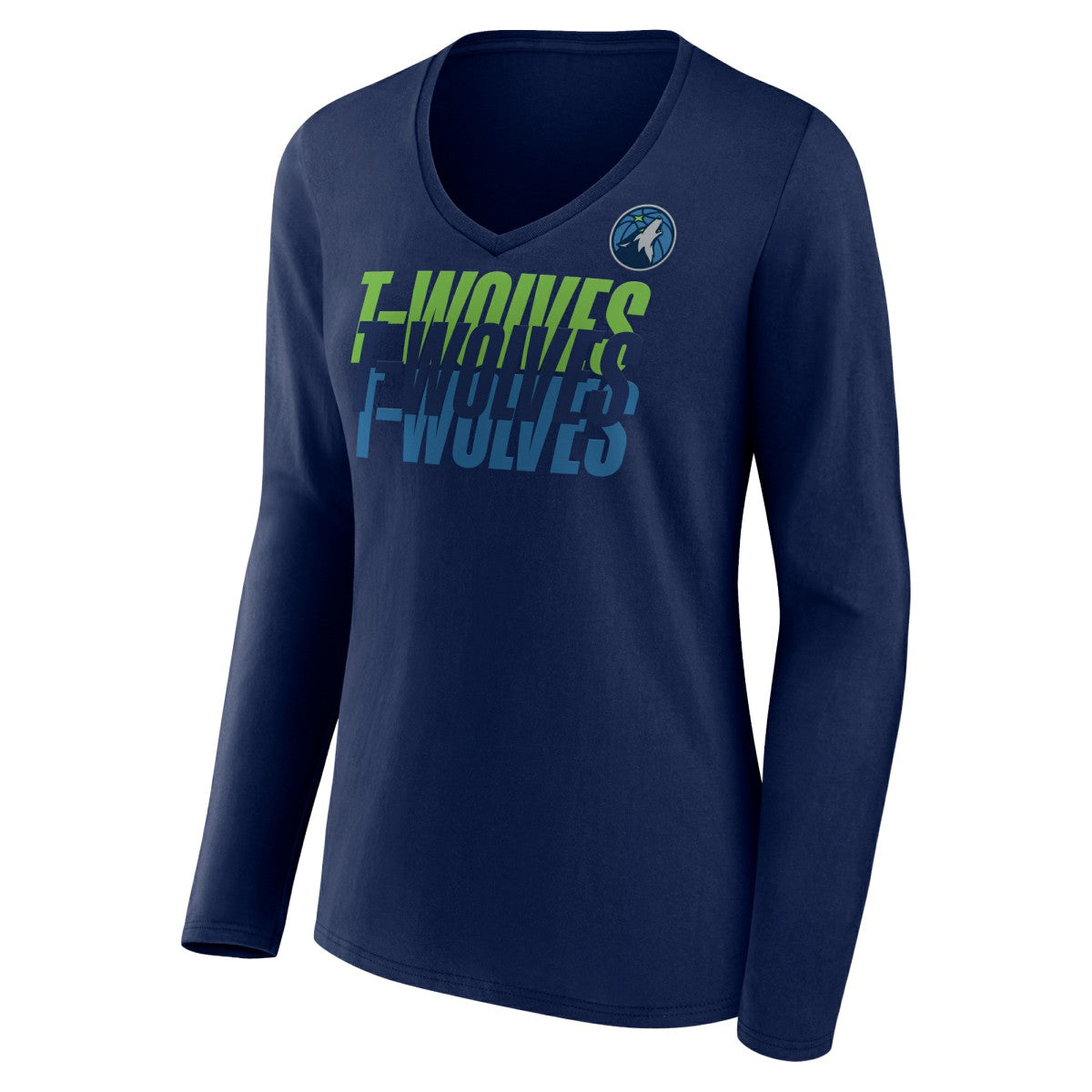 Minnesota Timberwolves Women's Tumble V-Neck Long Sleeve T-Shirt Navy