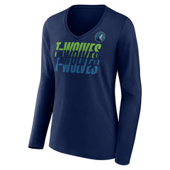 Minnesota Timberwolves Women's Tumble V-Neck Long Sleeve T-Shirt Navy