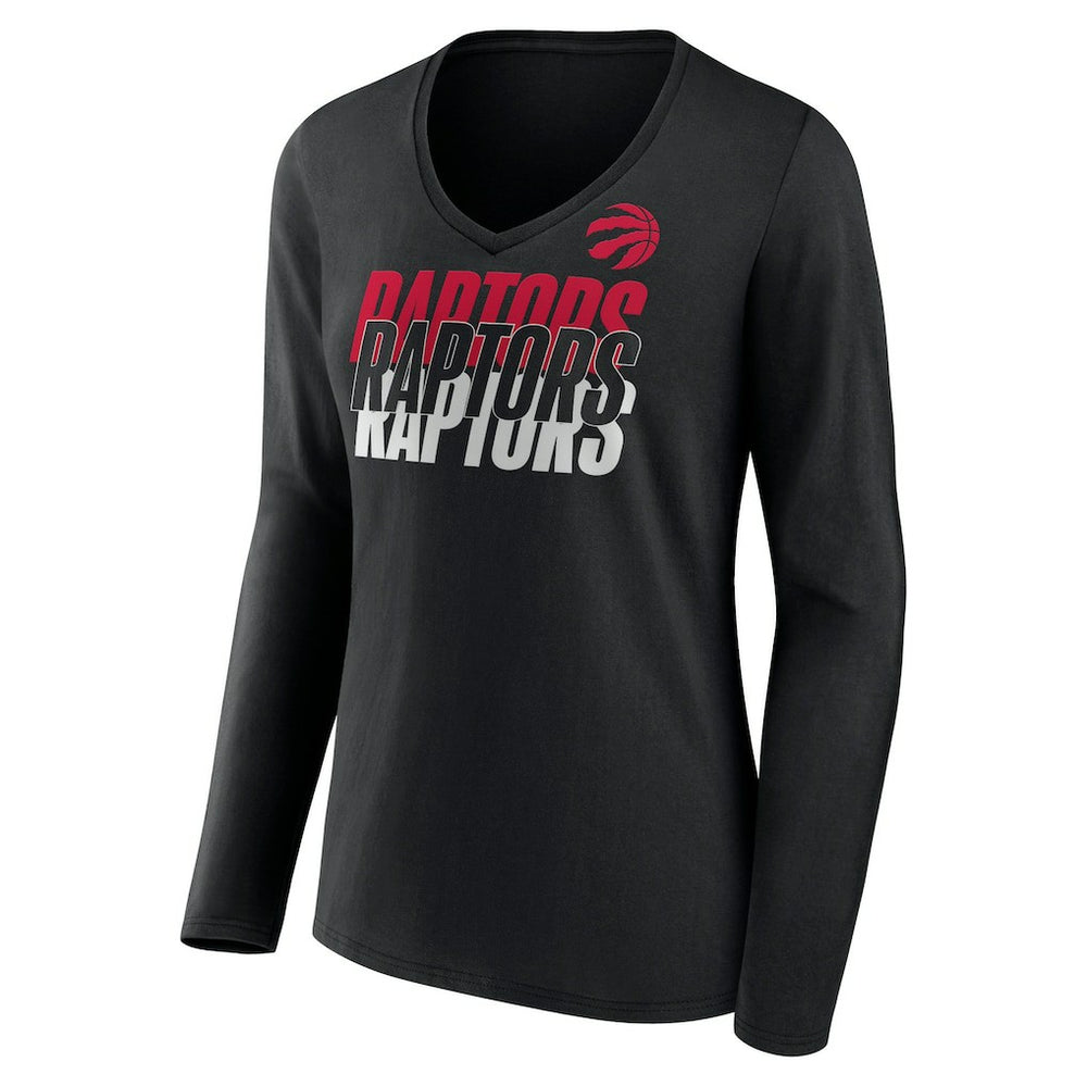 Toronto Raptors Women's Tumble V-Neck Long Sleeve T-Shirt Black