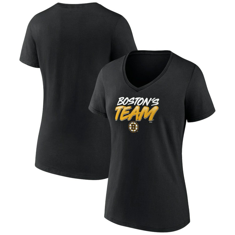 Boston Bruins Women's Active Edge V-Neck T-Shirt - Black - NHL 5060055