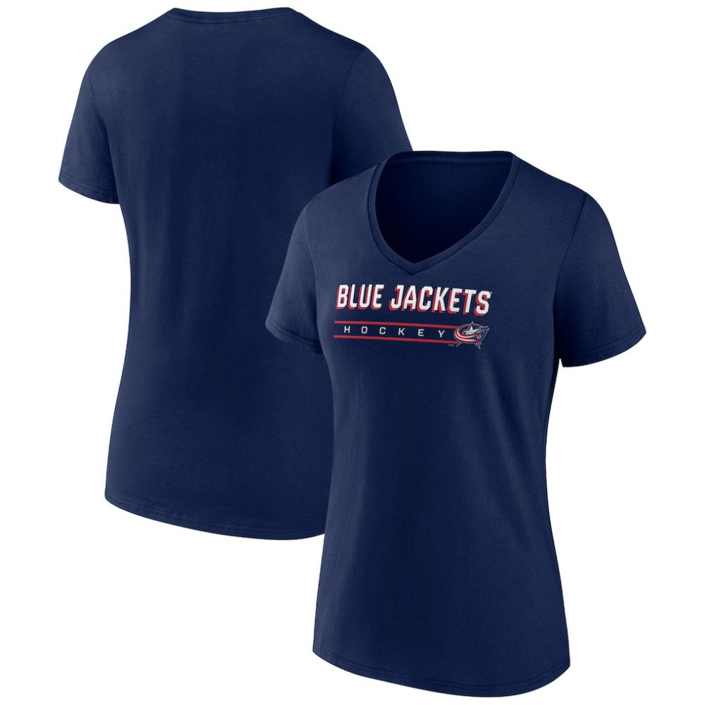 Columbus Blue Jackets Women's Primary Play V-Neck T-Shirt - Navy - NHL 5060074