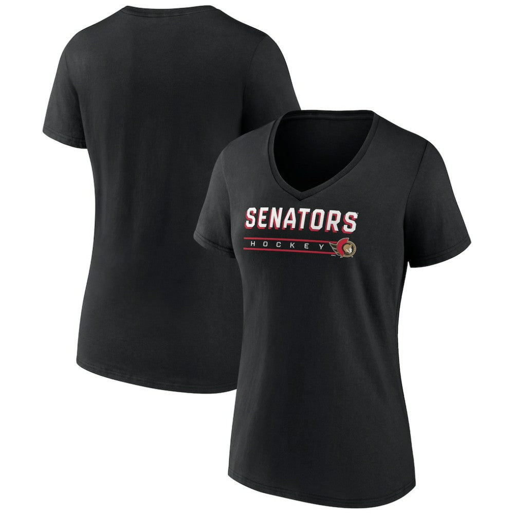 Ottawa Senators Women's Primary Play V-Neck T-Shirt - Black - NHL 5060106