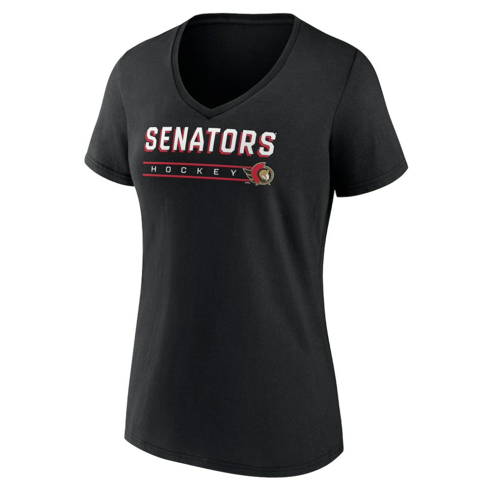 Ottawa Senators Women's Primary Play V-Neck T-Shirt - Black - NHL 5060106