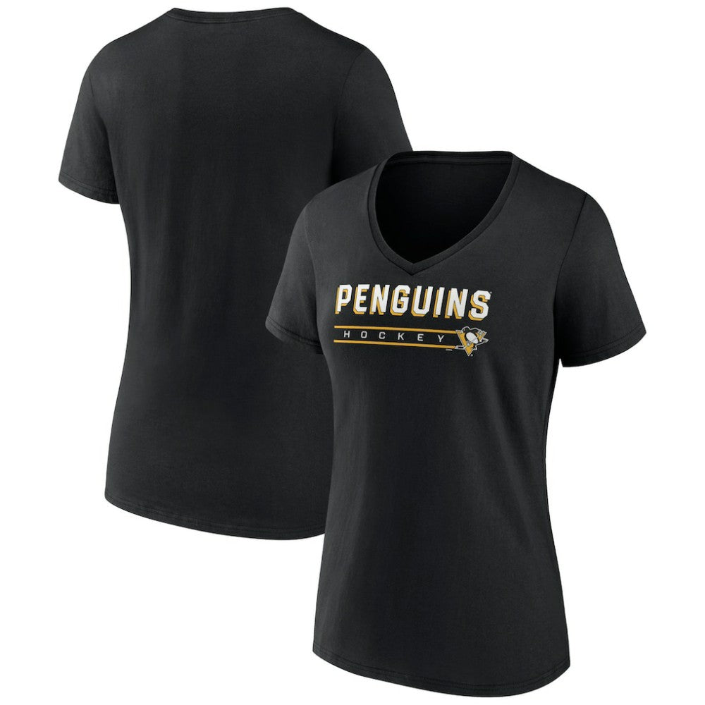 Pittsburgh Penguins Women's Primary Play V-Neck T-Shirt - Black - NHL 5060112