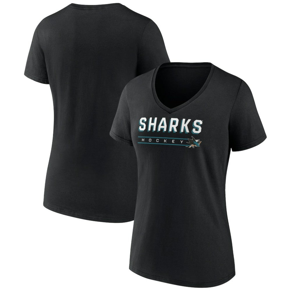 San Jose Sharks Women's Primary Play V-Neck T-Shirt - Black - NHL 5060115