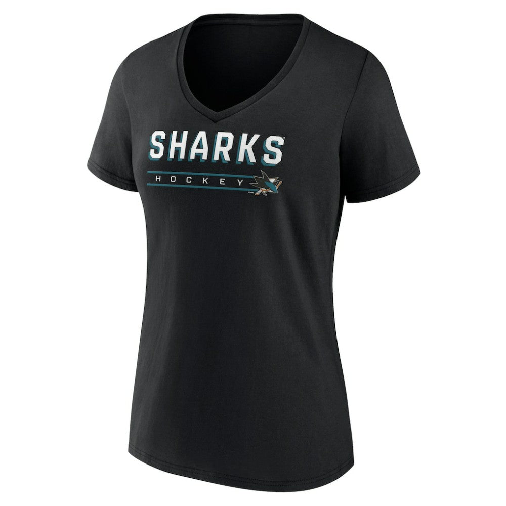 San Jose Sharks Women's Primary Play V-Neck T-Shirt - Black - NHL 5060115