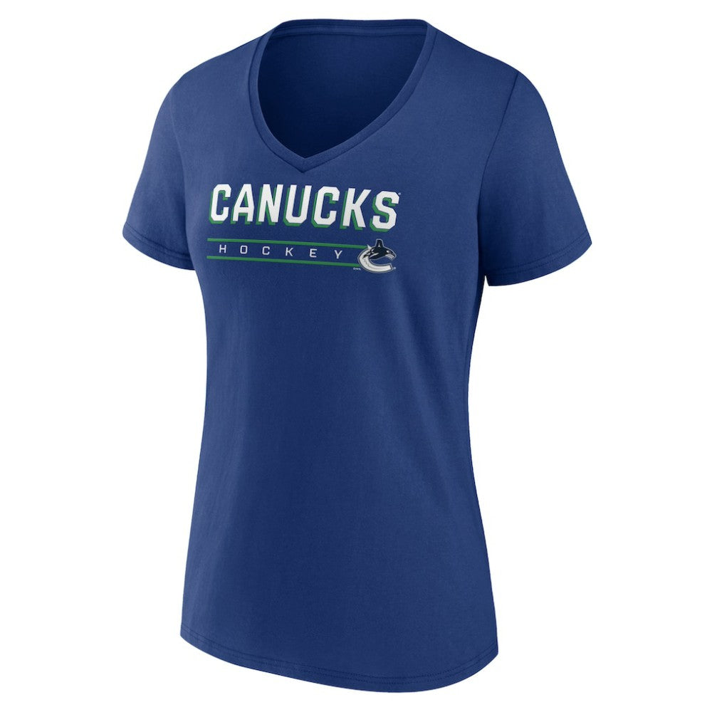 Vancouver Canucks Women's Primary Play V-Neck T-Shirt - Blue - NHL 5060127