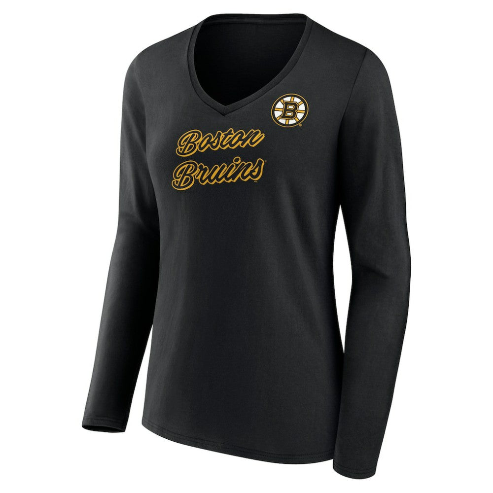 Boston Bruins Women's Forge Long Sleeve V-Neck T-Shirt - Black - NHL 5060137