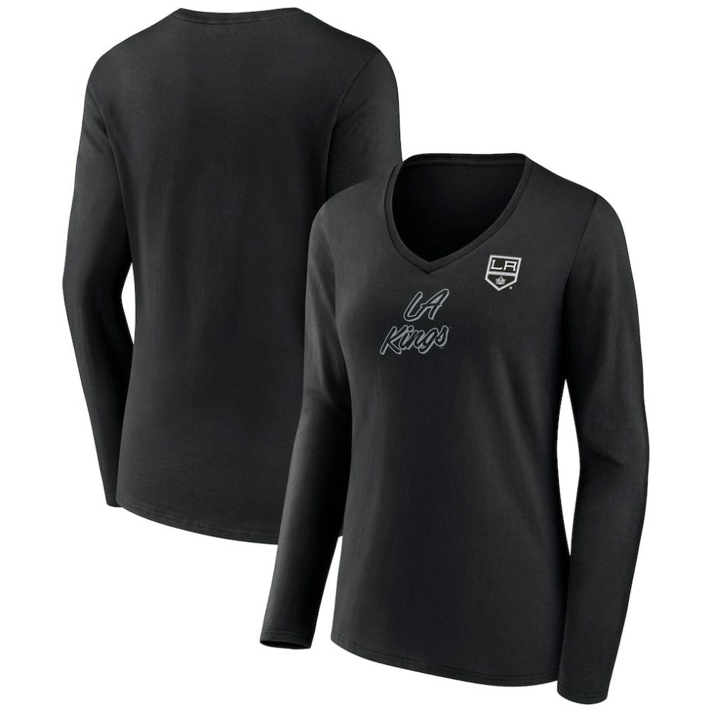 Los Angeles Kings Women's Forge Long Sleeve V-Neck T-Shirt - Black - NHL 5060147