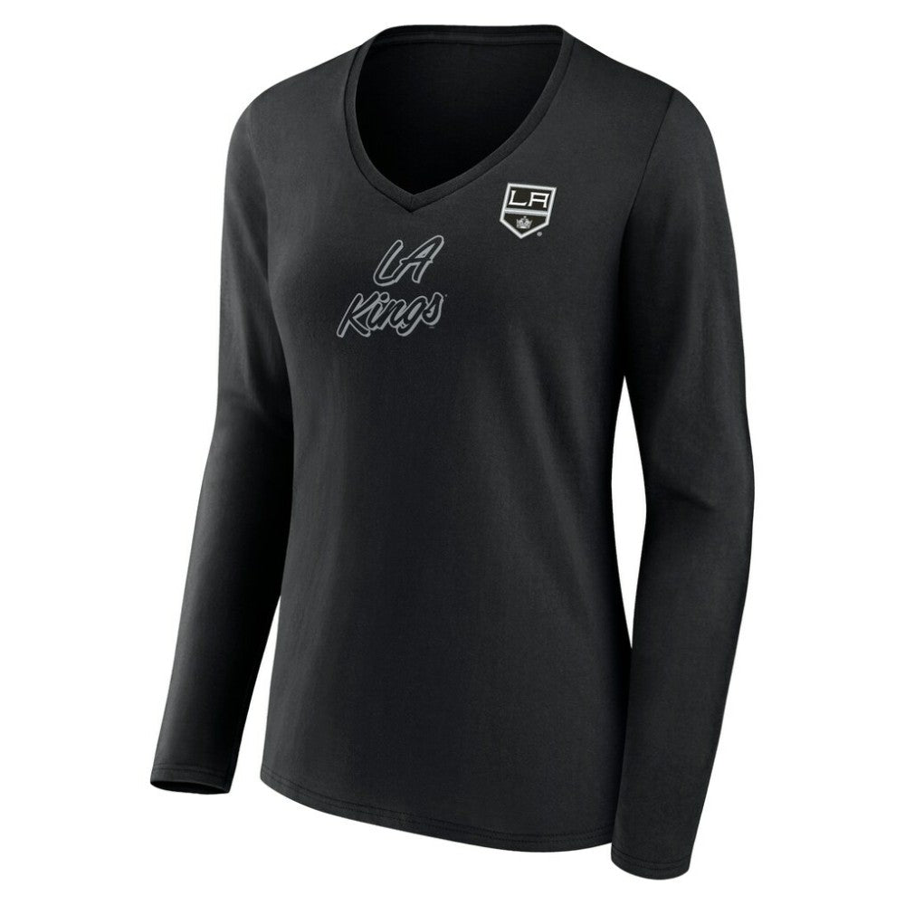 Los Angeles Kings Women's Forge Long Sleeve V-Neck T-Shirt - Black - NHL 5060147