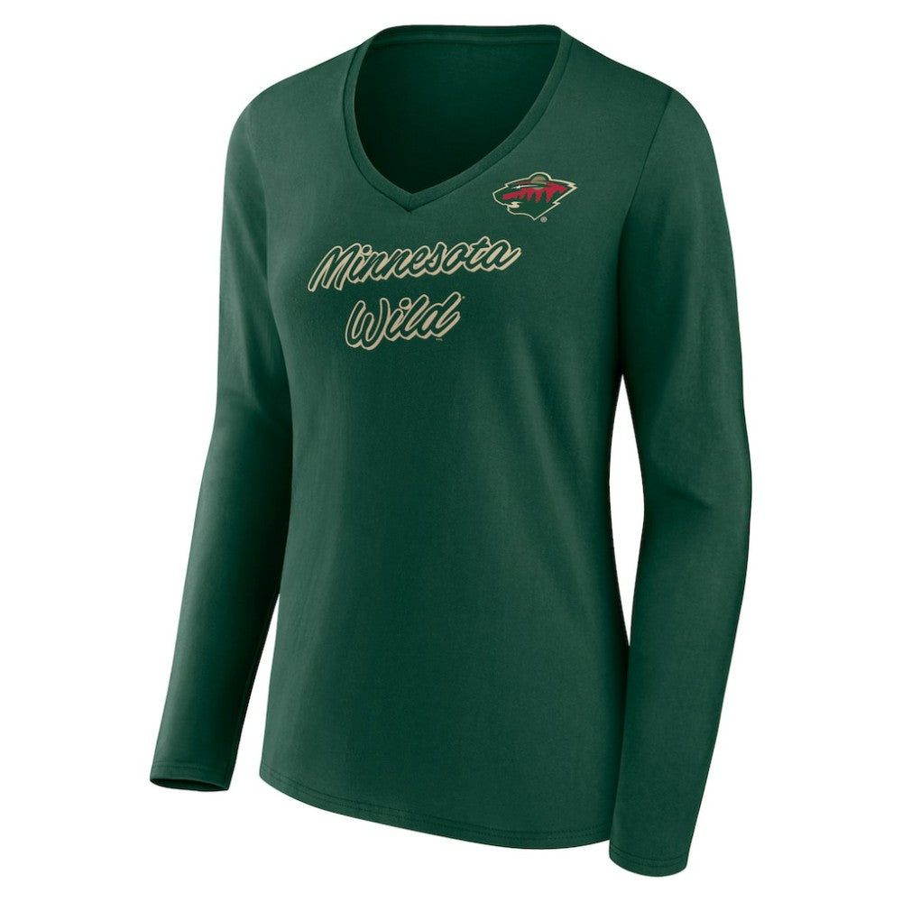 Minnesota Wild Women's Forge Long Sleeve V-Neck T-Shirt - Green - NHL 5060148