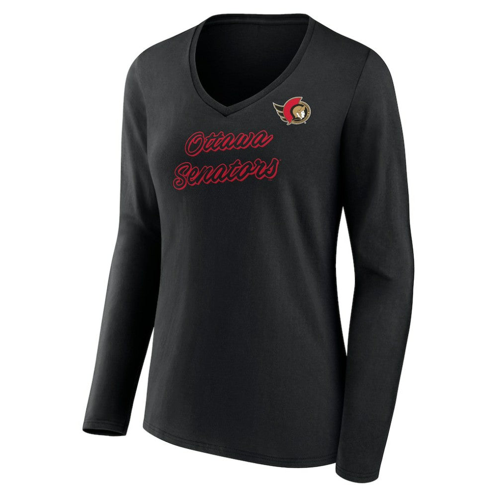 Ottawa Senators Women's Forge Long Sleeve V-Neck T-Shirt - Black - NHL 5060154
