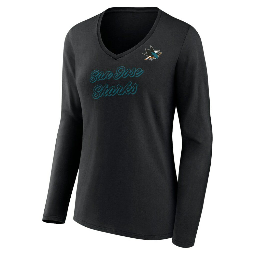 San Jose Sharks Women's Forge Long Sleeve V-Neck T-Shirt - Black - NHL 5060157