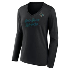 San Jose Sharks Women's Forge Long Sleeve V-Neck T-Shirt - Black - NHL 5060157