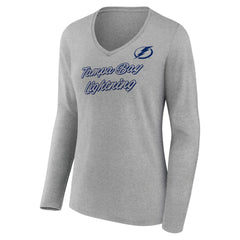Tampa Bay Lightning Women's Forge Long Sleeve V-Neck T-Shirt - Heathered Gray - NHL 5060159