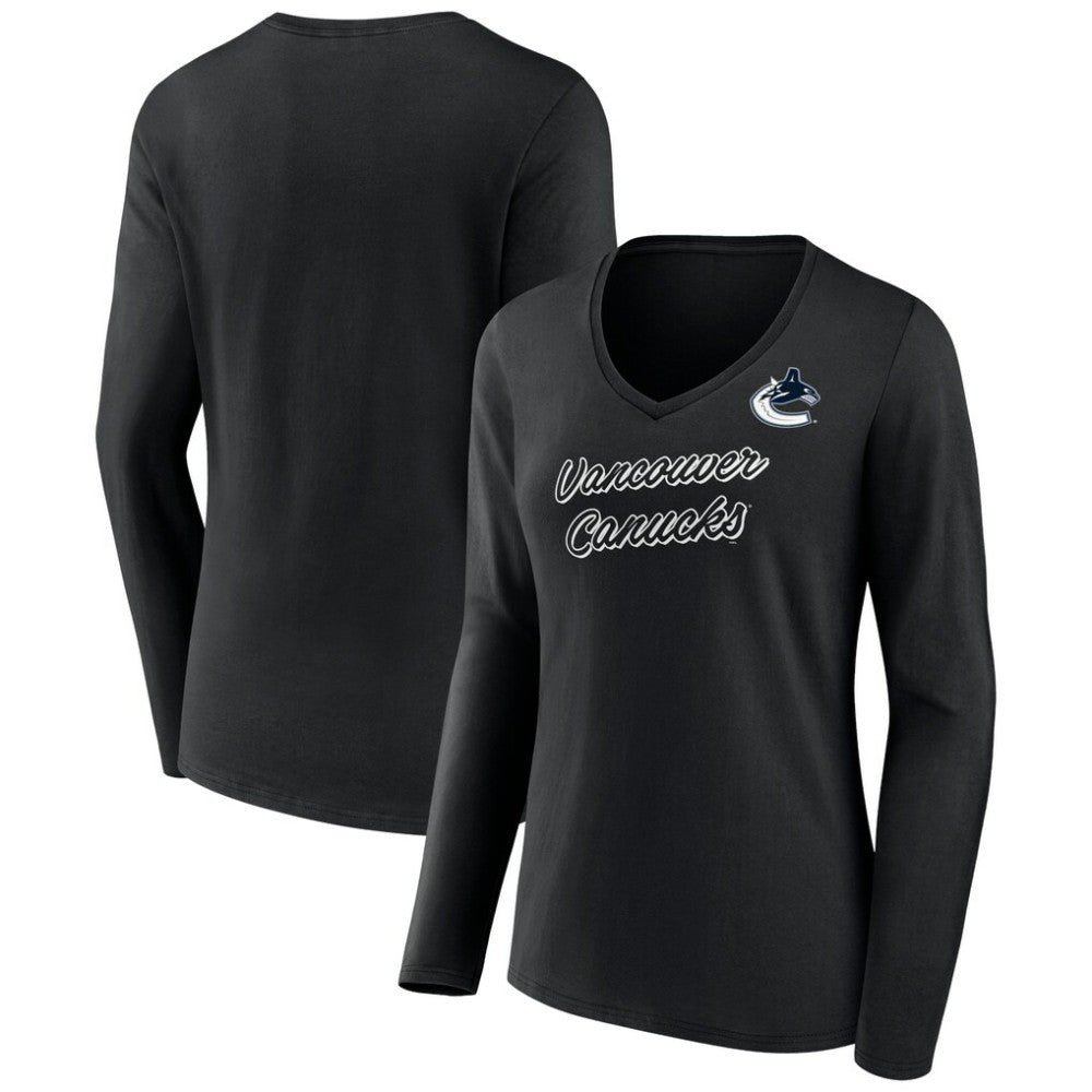 Vancouver Canucks Women's Forge Long Sleeve V-Neck T-Shirt - Black - NHL 5060161