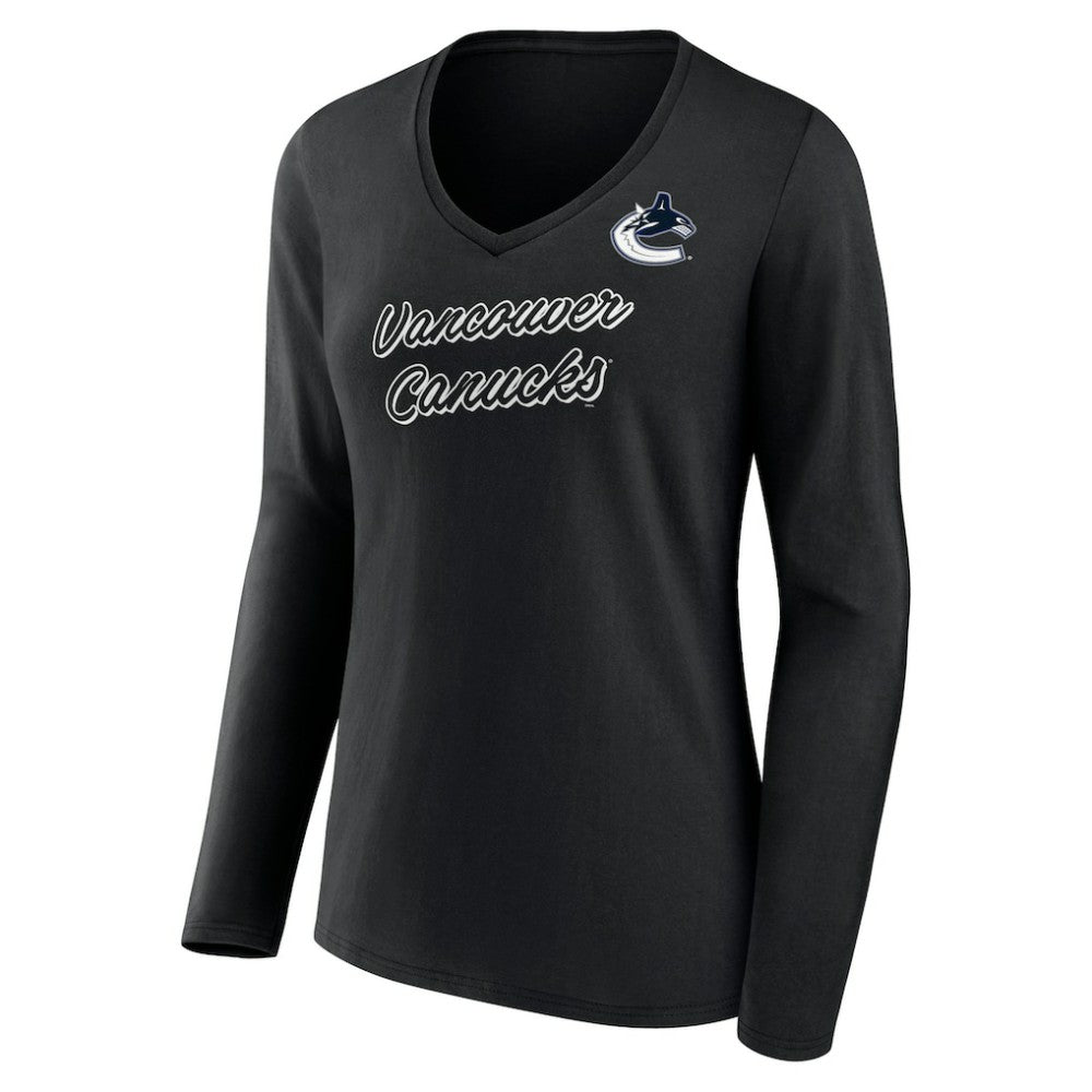 Vancouver Canucks Women's Forge Long Sleeve V-Neck T-Shirt - Black - NHL 5060161