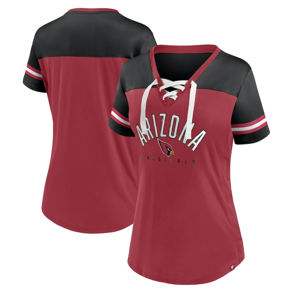 Fanatics Arizona Cardinals Women's Blitz & Glam Lace-Up V-Neck Jersey T-Shirt Cardinal/Black