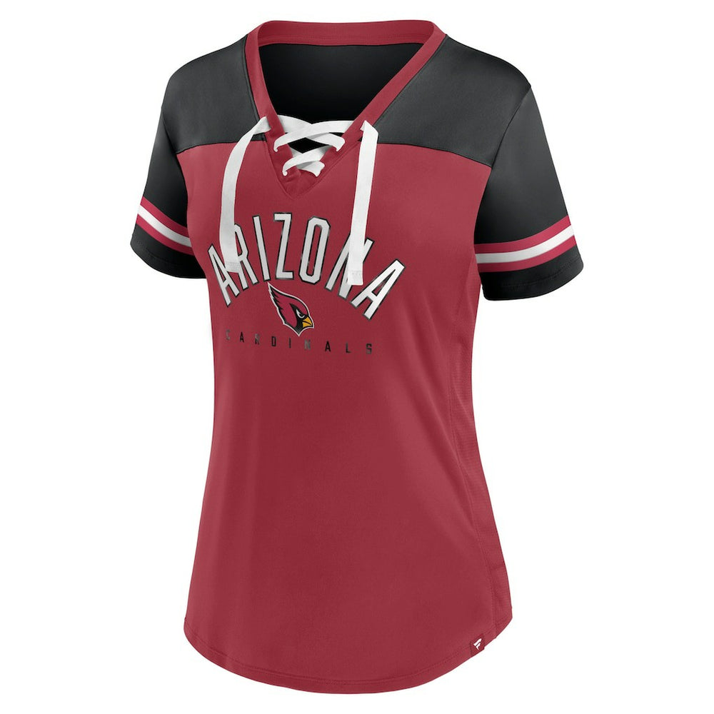 Fanatics Arizona Cardinals Women's Blitz & Glam Lace-Up V-Neck Jersey T-Shirt Cardinal/Black