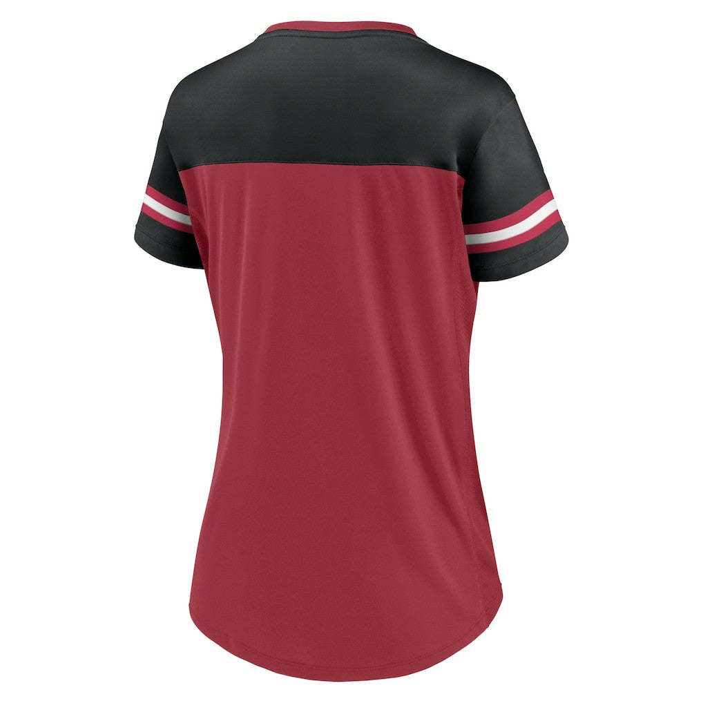 Fanatics Arizona Cardinals Women's Blitz & Glam Lace-Up V-Neck Jersey T-Shirt Cardinal/Black