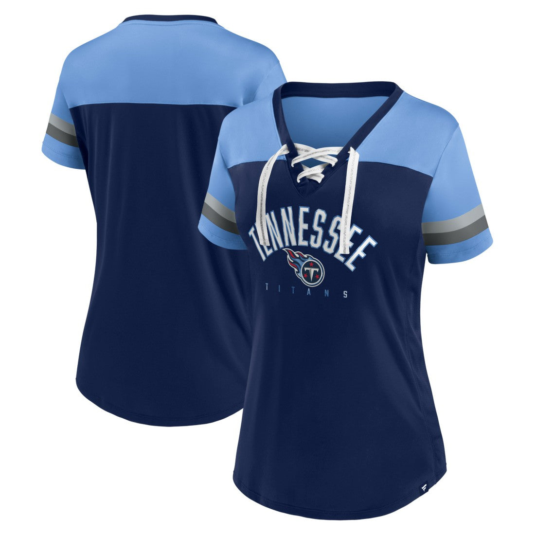 Fanatics Tennessee Titans Women's Blitz & Glam Lace-Up V-Neck Jersey T-Shirt Navy/Light Blue