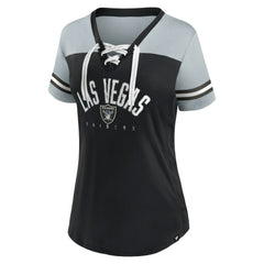 Fanatics Las Vegas Raiders Women's Blitz & Glam Lace-Up V-Neck Jersey T-Shirt Black/Silver