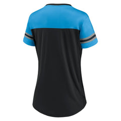 Fanatics Carolina Panthers Women's Blitz & Glam Lace-Up V-Neck Jersey T-Shirt Black/Blue