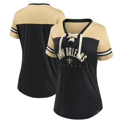 Fanatics New Orleans Saints Women's Blitz & Glam Lace-Up V-Neck Jersey T-Shirt Black/Vegas Gold
