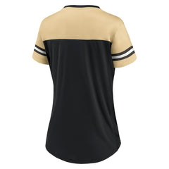 Fanatics New Orleans Saints Women's Blitz & Glam Lace-Up V-Neck Jersey T-Shirt Black/Vegas Gold