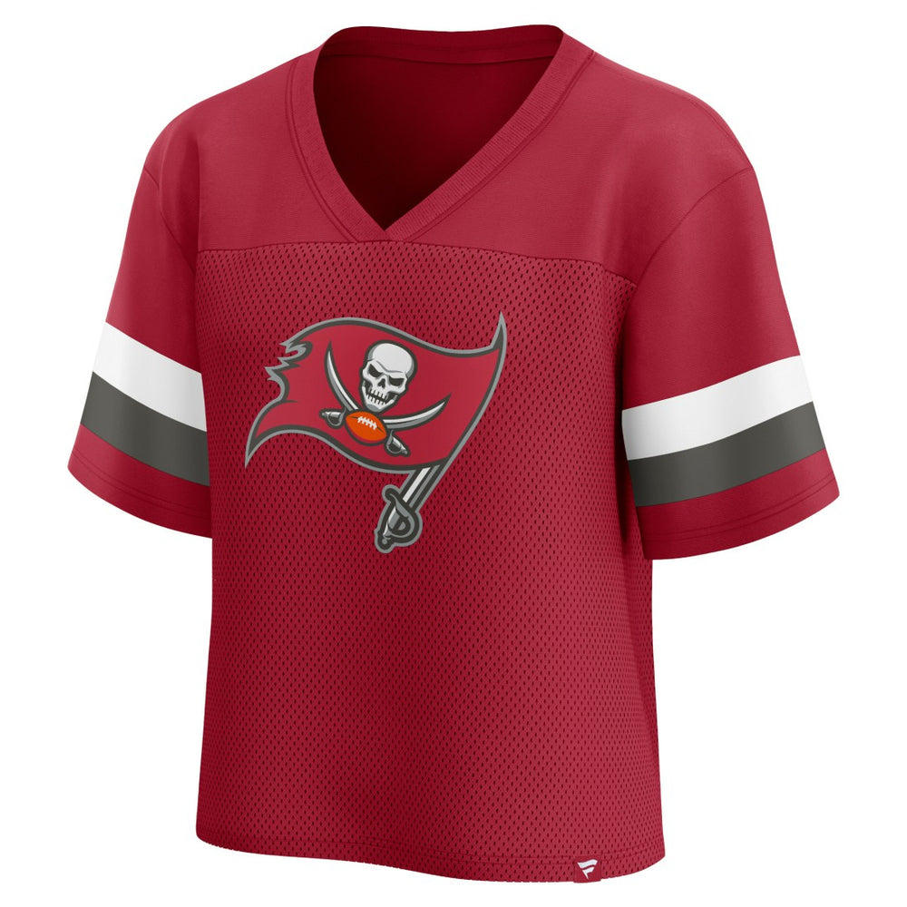 Fanatics Tampa Bay Buccaneers Women's Established Jersey Cropped V-Neck T-Shirt Red