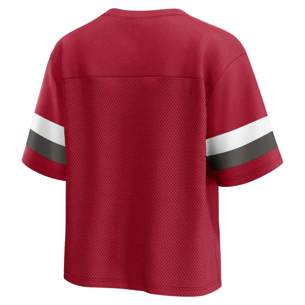 Fanatics Tampa Bay Buccaneers Women's Established Jersey Cropped V-Neck T-Shirt Red