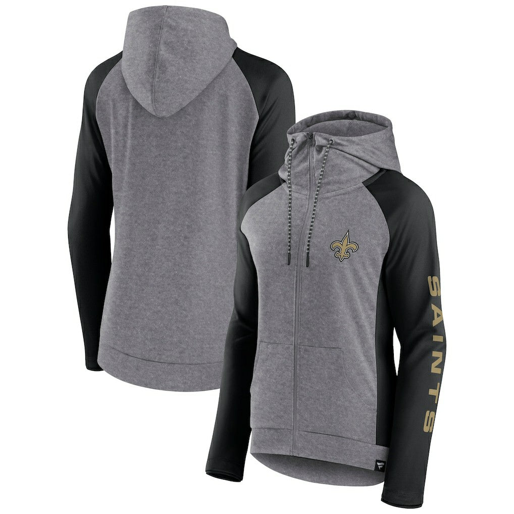 Fanatics New Orleans Saints Women's Blind Side Lightweight Full-Zip Hoodie Heather Gray/College Black