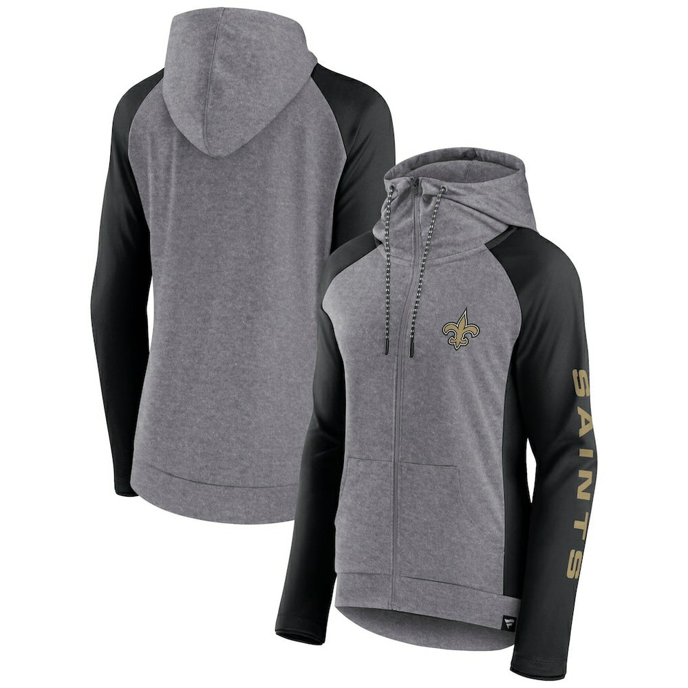 Fanatics New Orleans Saints Women's Blind Side Lightweight Full-Zip Hoodie Heather Gray/College Black