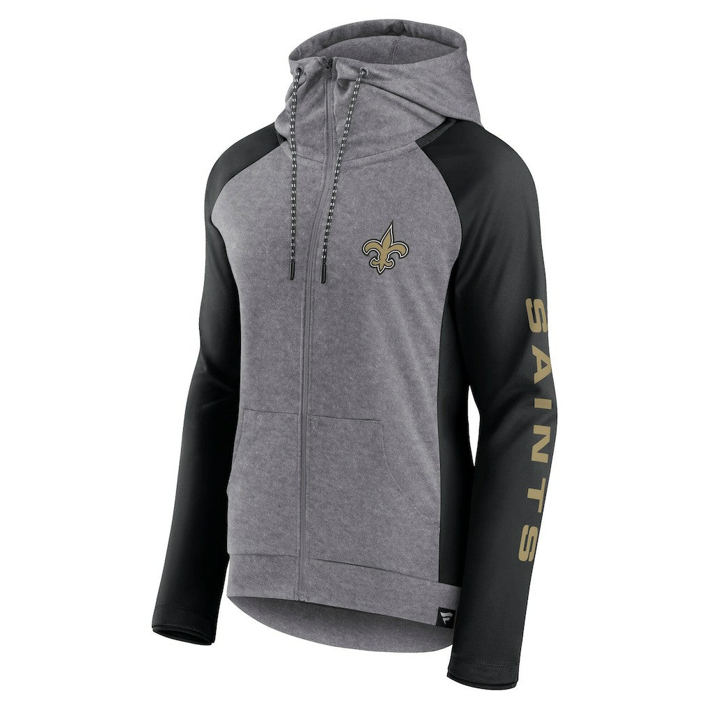 Fanatics New Orleans Saints Women's Blind Side Lightweight Full-Zip Hoodie Heather Gray/College Black