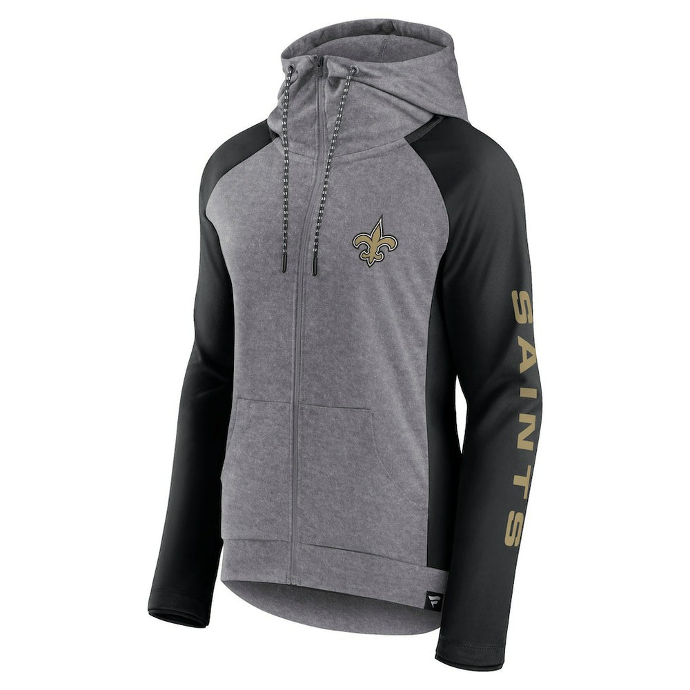 Fanatics New Orleans Saints Women's Blind Side Lightweight Full-Zip Hoodie Heather Gray/College Black