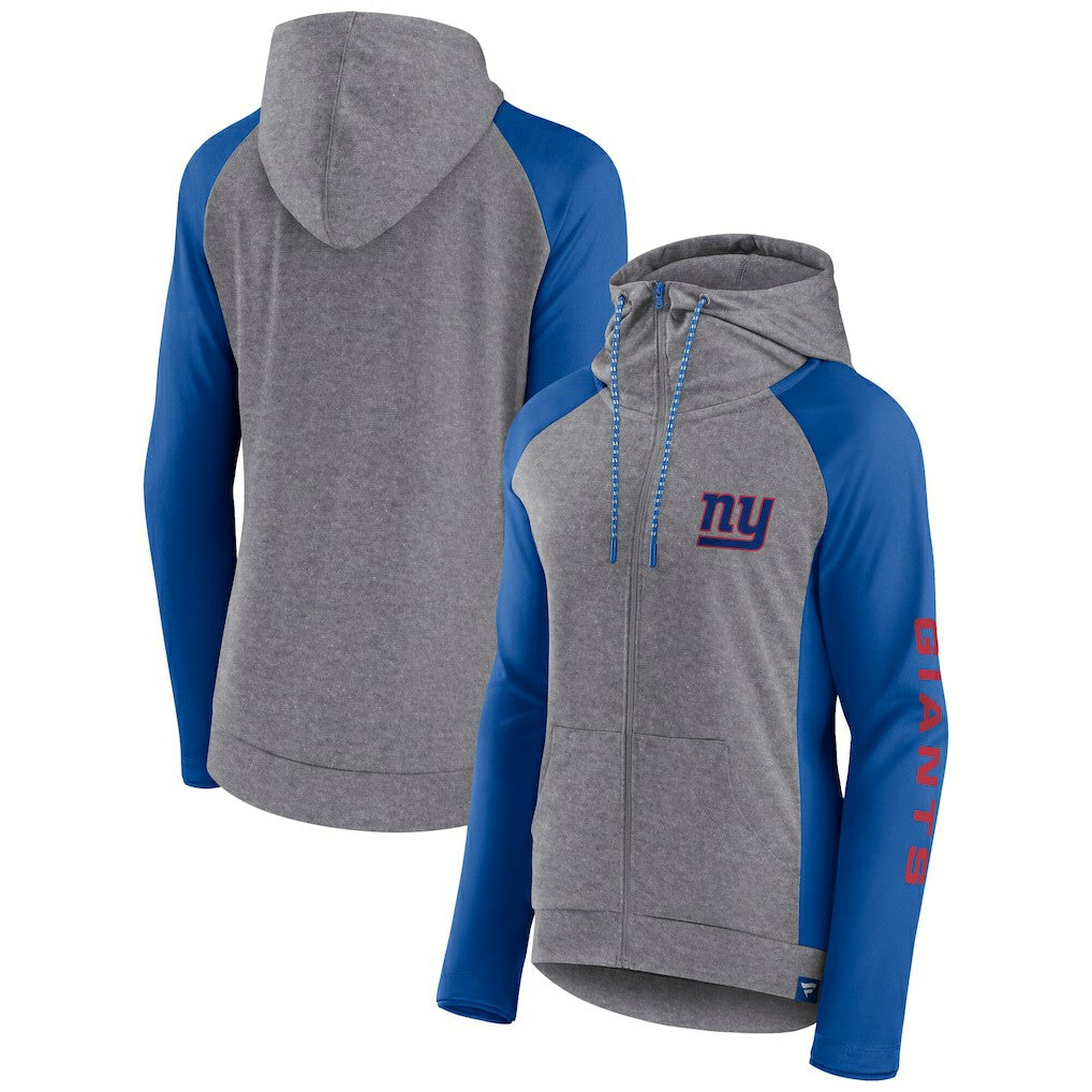 Fanatics New York Giants Women's Blind Side Lightweight Full-Zip Hoodie Heather Gray/College Royal
