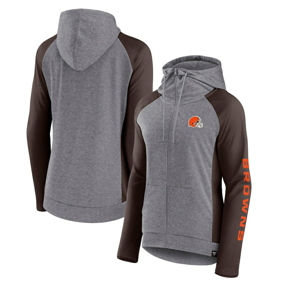 Fanatics Cleveland Browns Women's Blind Side Lightweight Full-Zip Hoodie Heather Gray/College Brown