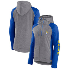 Fanatics Los Angeles Rams Women's Blind Side Lightweight Full-Zip Hoodie Heather Gray/College Royal
