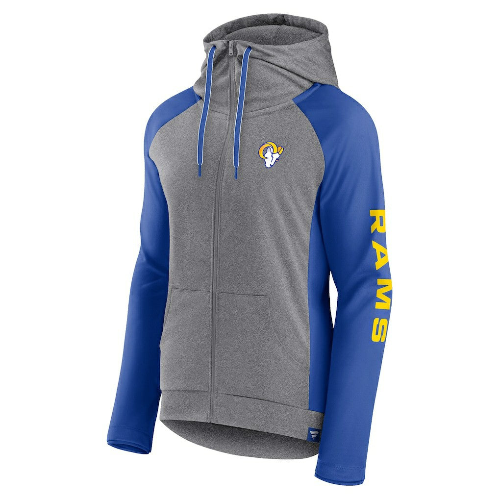 Fanatics Los Angeles Rams Women's Blind Side Lightweight Full-Zip Hoodie Heather Gray/College Royal