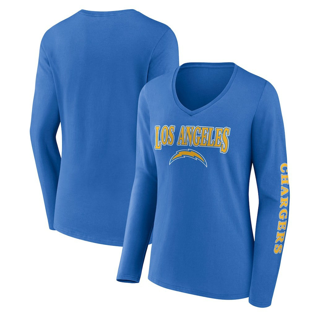 Fanatics Los Angeles Chargers Women's Wordmark Long Sleeve V-Neck T-Shirt Powder Blue