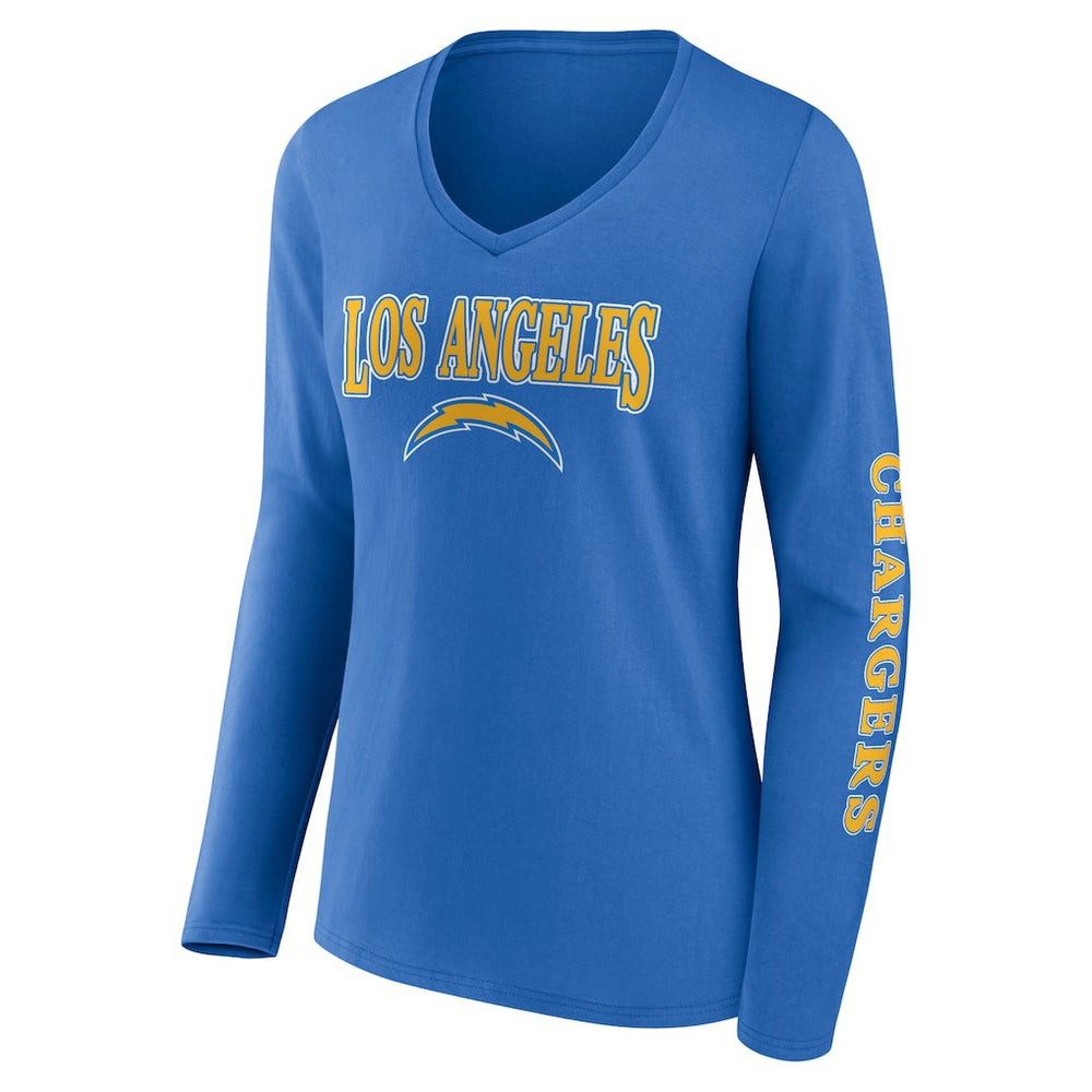 Fanatics Los Angeles Chargers Women's Wordmark Long Sleeve V-Neck T-Shirt Powder Blue